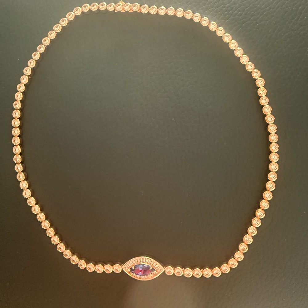 Evil Eye Rose Gold color Necklace w/h blue Gemstone - .925 Sterling Silver!